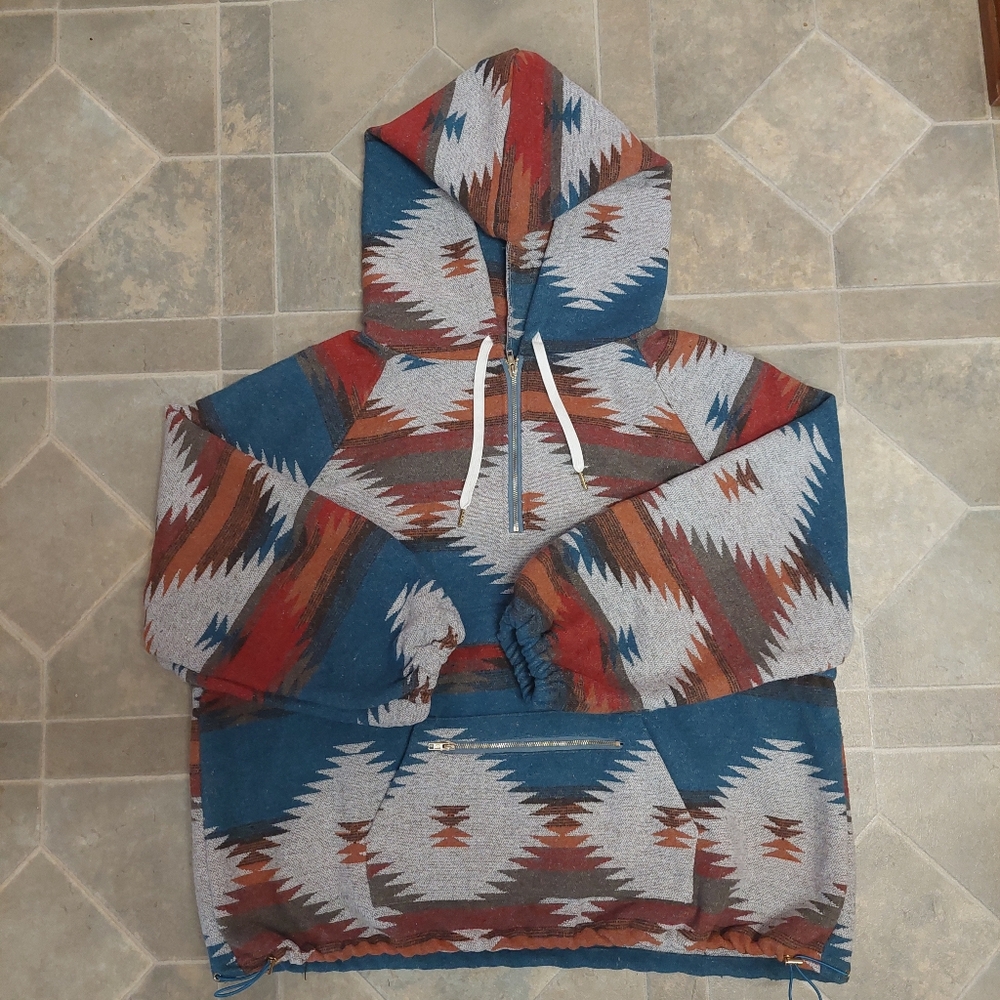 Main Strip Womens Long Sleeve Boho Aztec Pullover Zip Hooded Sweater XXL